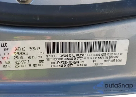 2013 Dodge Journey Sxt из США, поврежденный, VIN 3C4PDCBG4DT541284